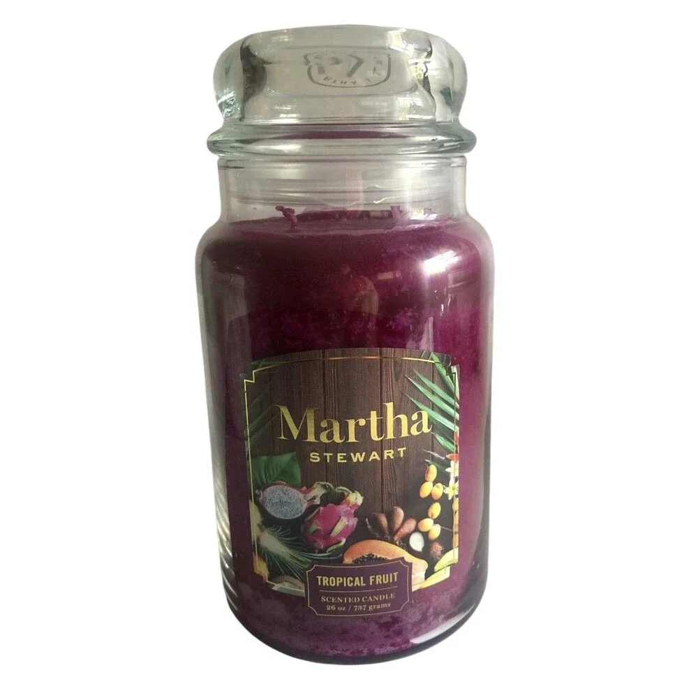 Martha Stewart Tropical Fruit Large Glass Jar Candle 26 Oz Purple Brand New